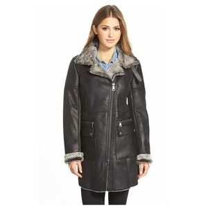 Marc New York Brooke Asymmetrical Faux Shearling Moto Coat